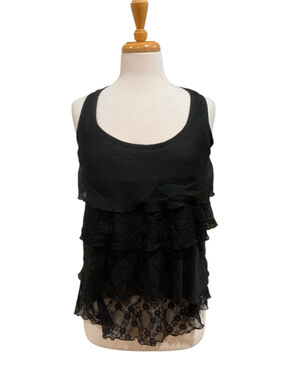 Women's F.A.N.G Black Ruffled Lace Tank Top S